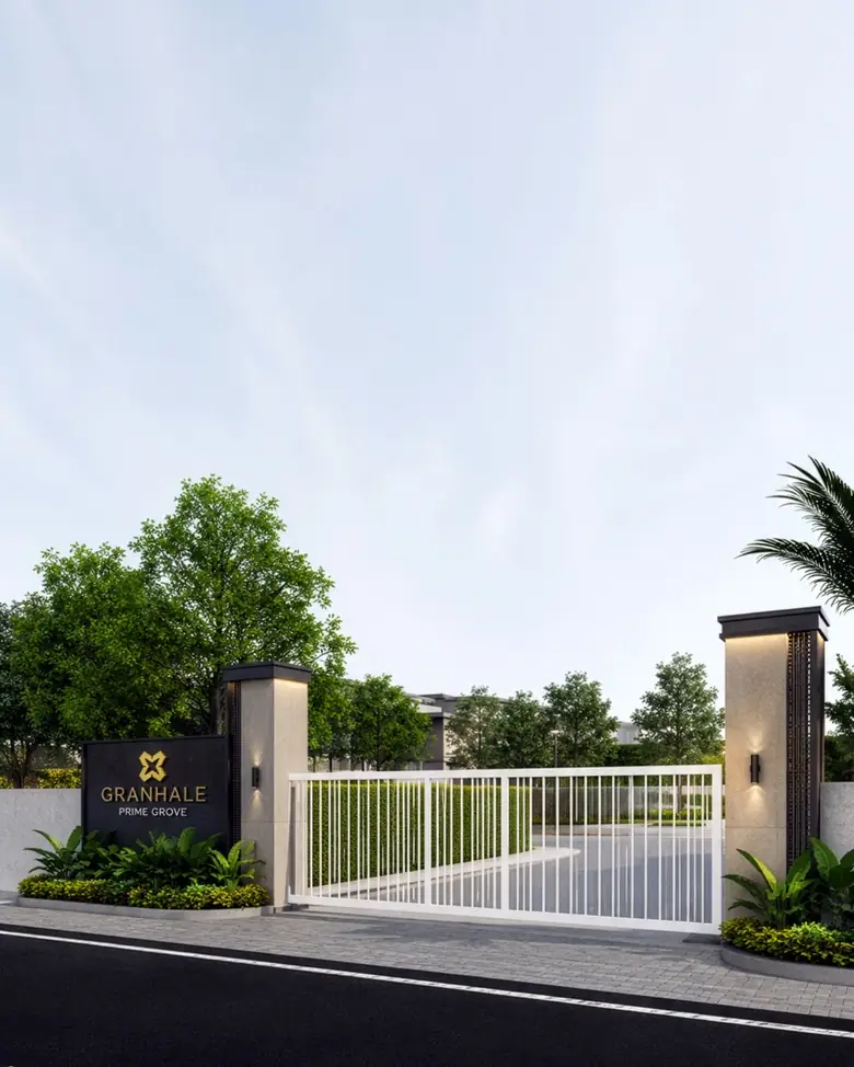 The gated entrance and Granhale Prime Grove name board
