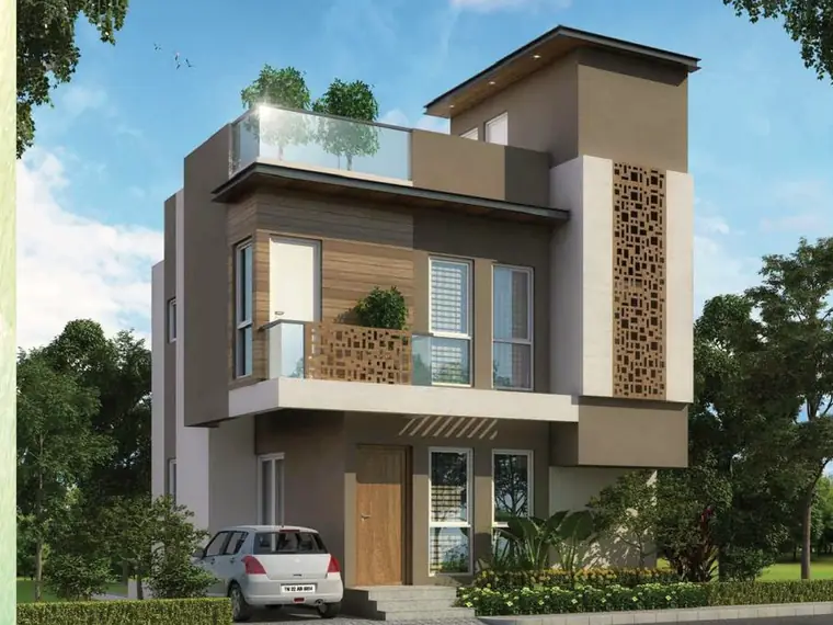 Type 1 villa concept — a two-floor contemporary villa of 1,607 sq ft