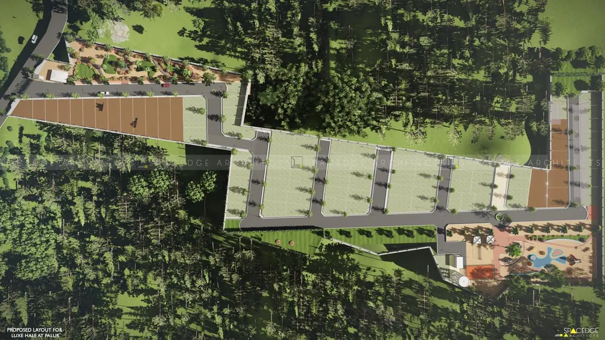 Master plan render of Luxehale Celestial Garden showing the villa plots, internal roads and landscaped open space