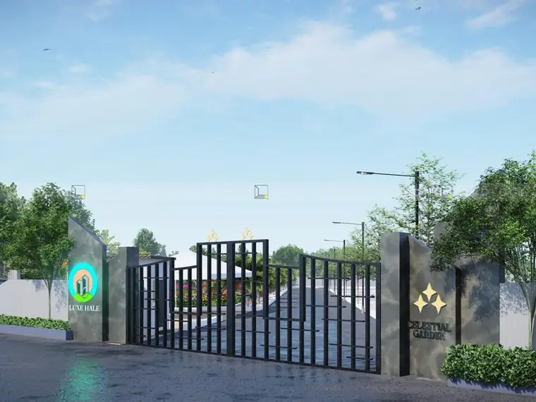 The Luxehale Celestial Garden entrance gate and name board